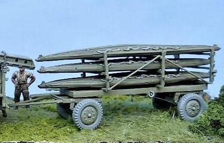 WV76075, 1/76th scale Folding Boat Equipment 4 wheel trailer with boat load
